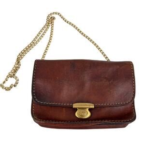 The Bridge Crossbody Bag Brown Leather Mini Handbag Gold Tone Chain Strap Italy